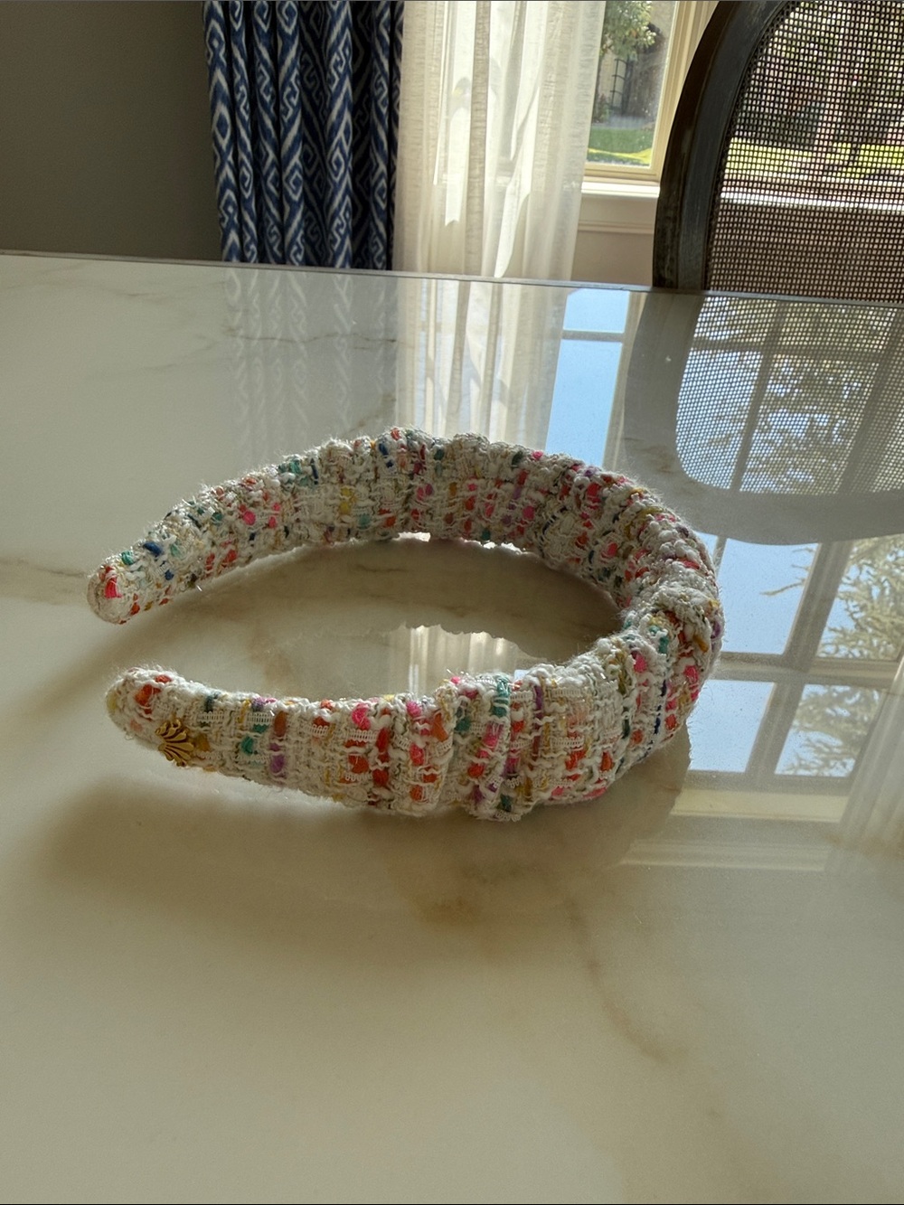 Lele Sadoughi White Tweed Padded Headband with Multicolor Accents